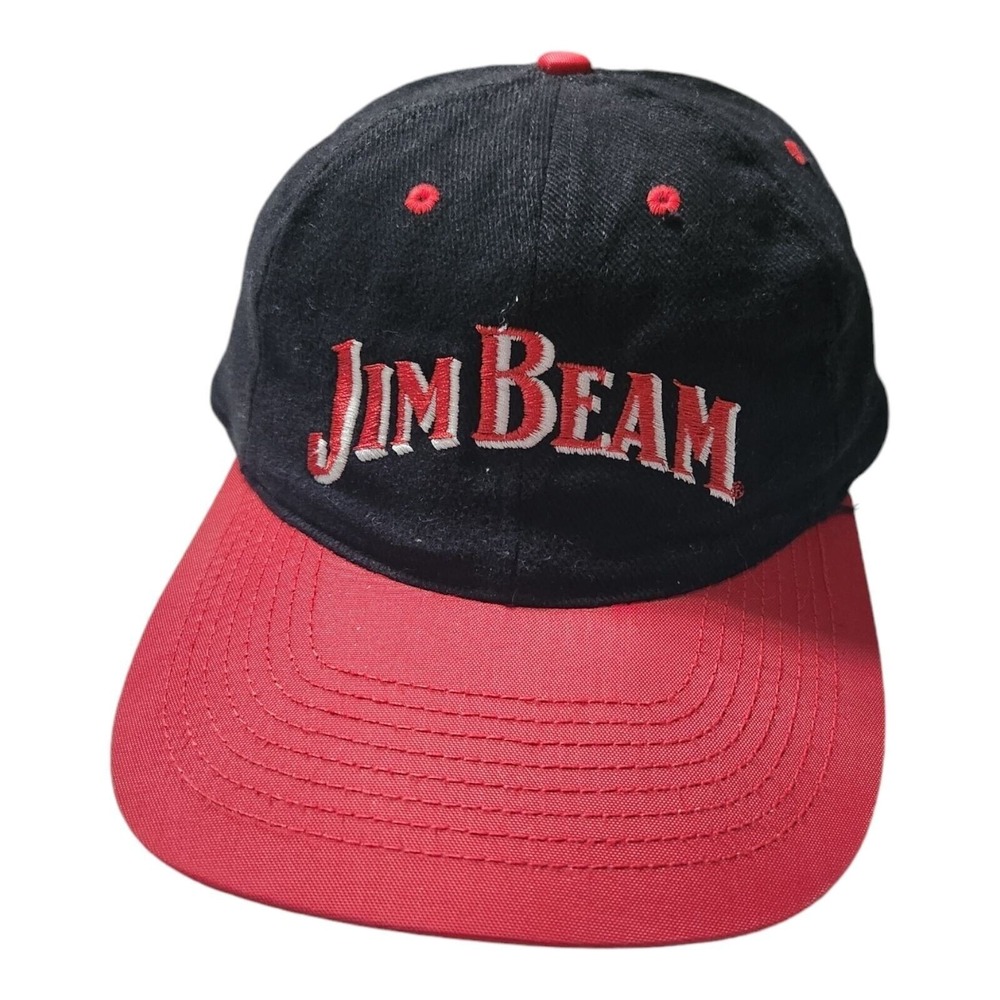 Jim‎ Beam Vintage Snapback Hat Black Red Embroidered Logo Baseball Cap Mens